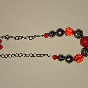 Elegant Silver and Red Beaded Necklace